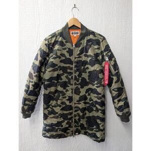 A Bathing Ape BAPE Camo Camouflage Long Bomber Jacket Coat Women's XS